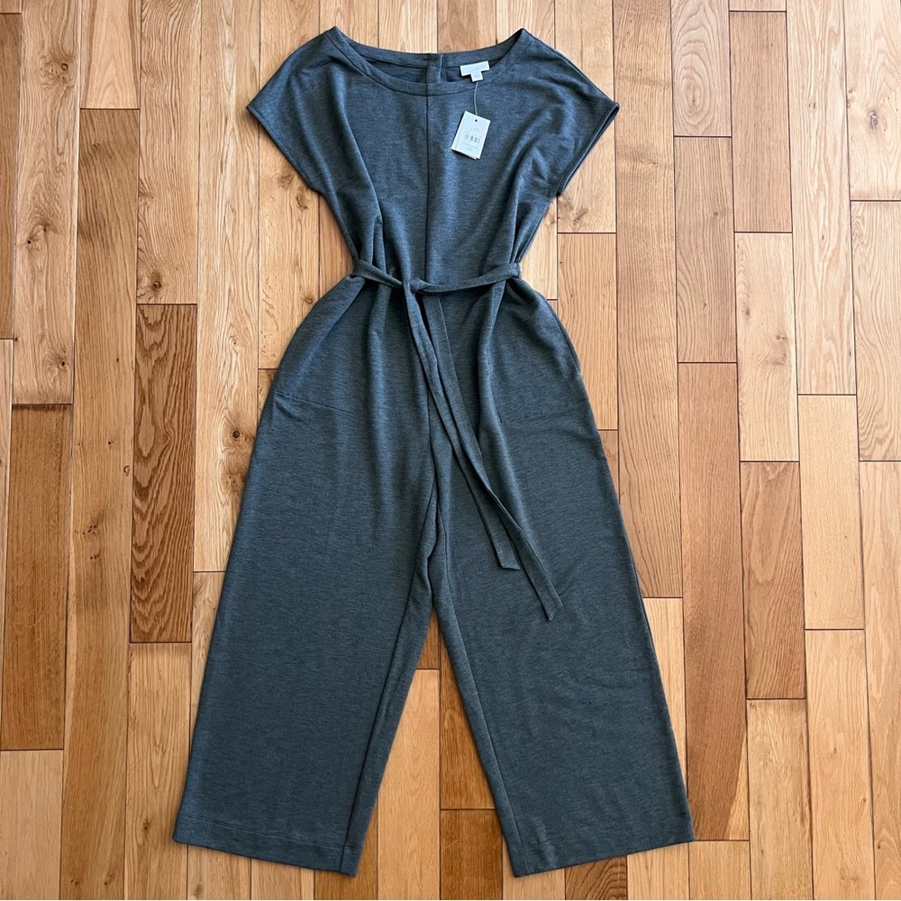 J. Jill Womens Wide Leg Cropped Cap Sleeve Belted Gray Soft Jumpsuit Size XS NWT